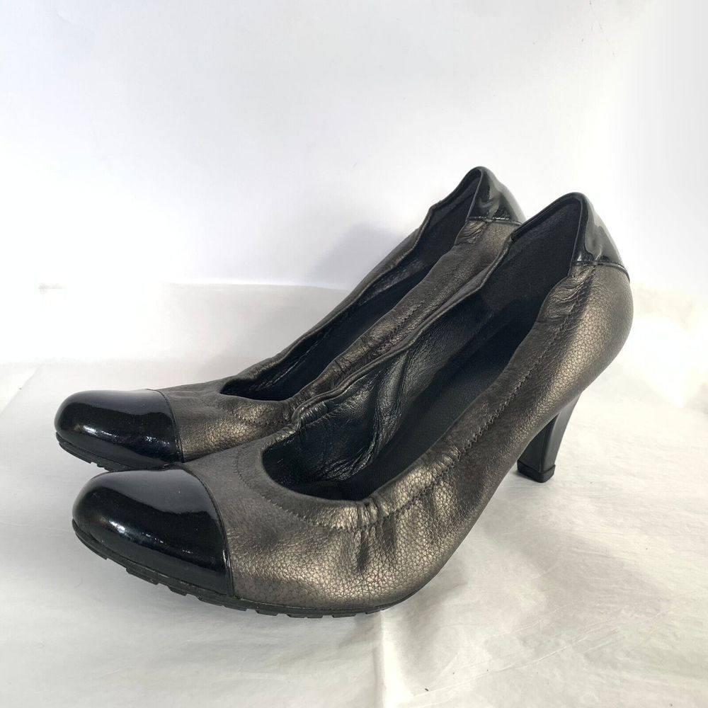 Stuart Weitzman Pewter Black Leather Spectator Pump Elasticized - Size 6.5 Cone